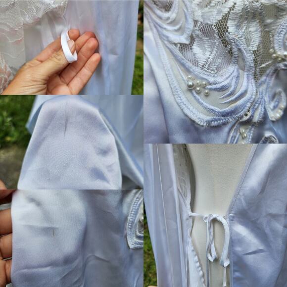 Vtg 90s Cabernet Satin White Long Maxi Lace Beaded Sleeve Robe Cover Up Sz S - Picture 7 of 8